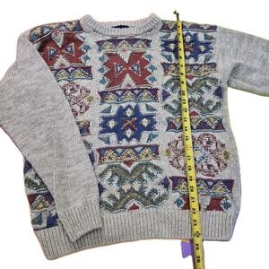 Vtg Northern Isles Hand Knit Sweater Mens M Southwest Geometric Ramie Cotton 90s